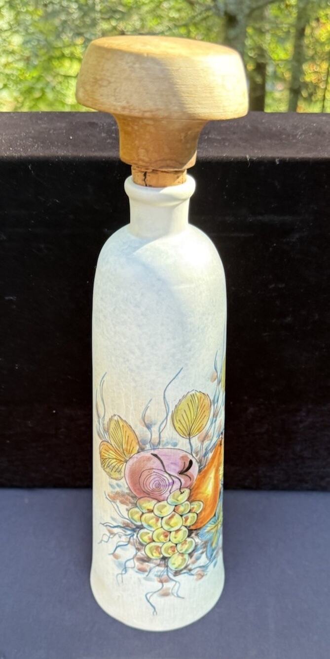 Artist Signed Mexican Hand Painted Decanter Cork Wood Lid Mexico Beautiful